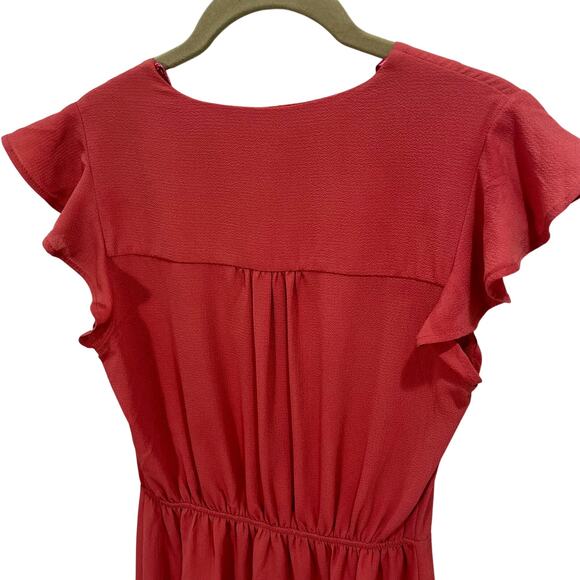 Monteau Salmon Pink Casual Midi Slip Dress Flutter Sleeves Button Front Size XS - Picture 9 of 9